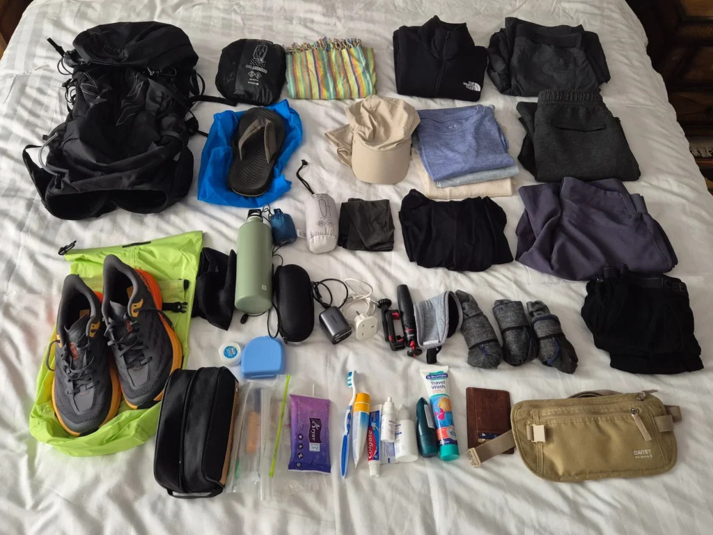 Simon's worn and packed items on the Camino de Santiago