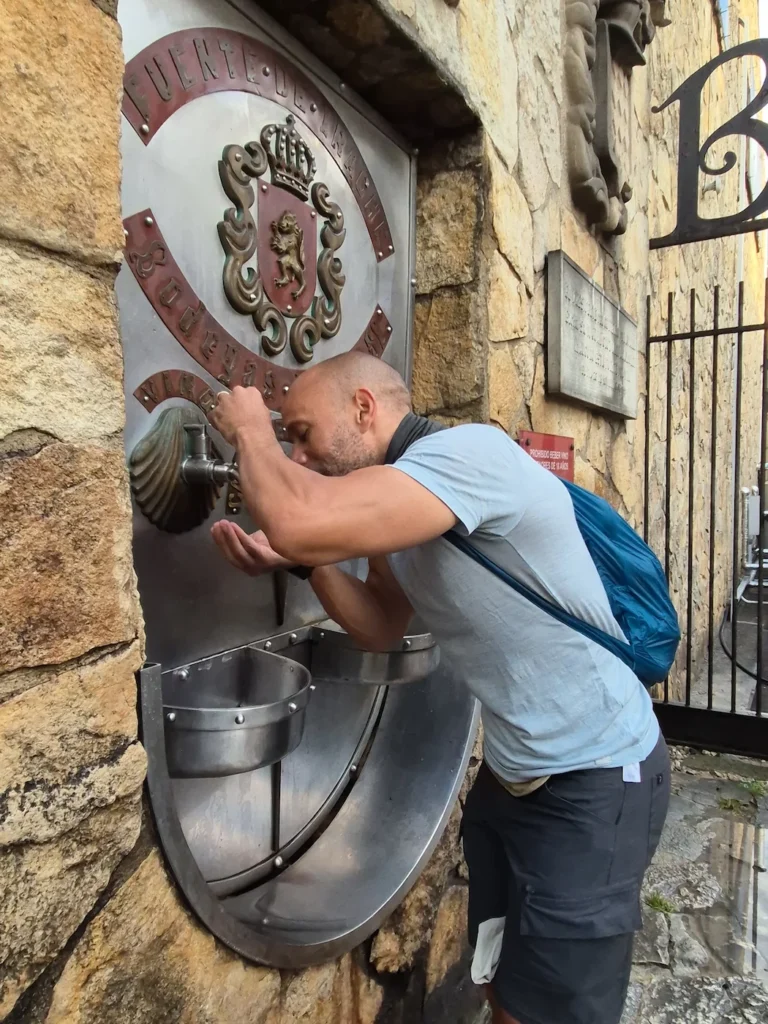 Simon at the Bodegas Irache wine fountain on the Camino de Santiago