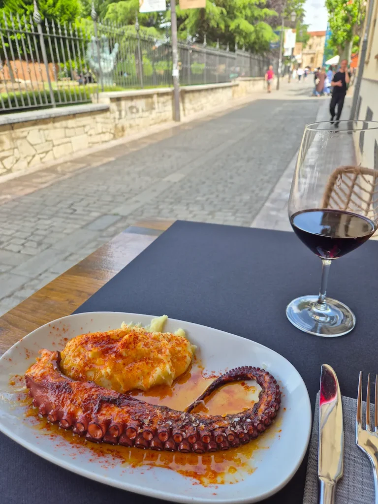 Octopus and wine outdoor lunch