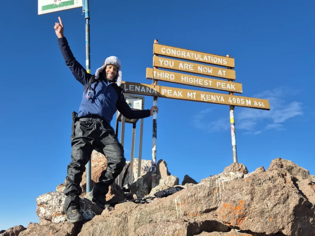 Simon at Point Lenana on Mount Kenya
