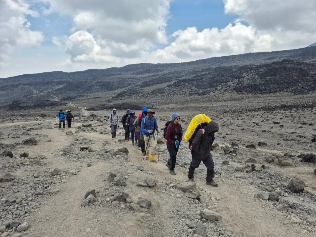 Hikers hiking towards Lava Tower on Kilimanjaro