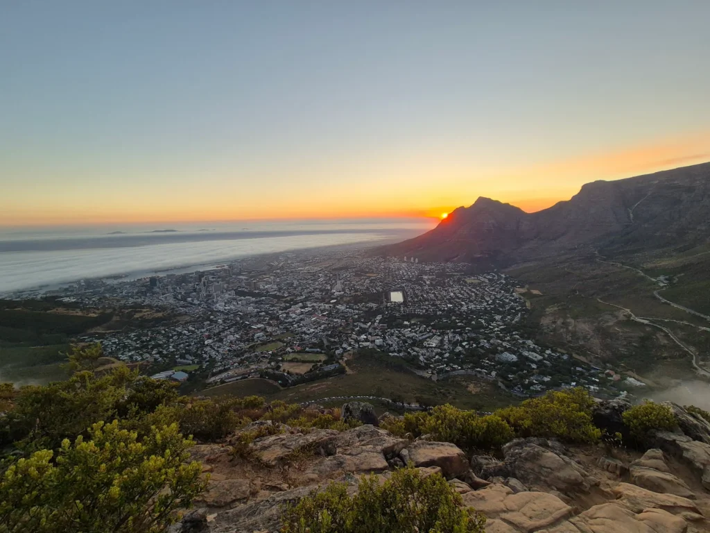 View of the sunrise from Lion's Head in Table Mountain