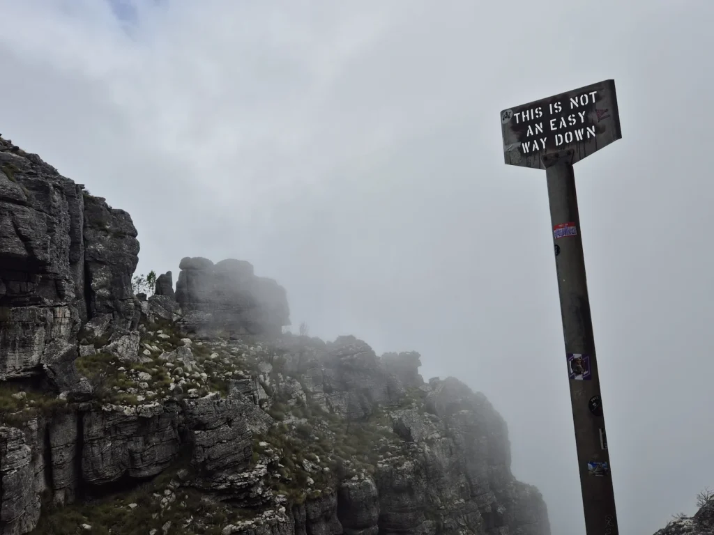 Warning sign at the top of India Venster on Table Mountain