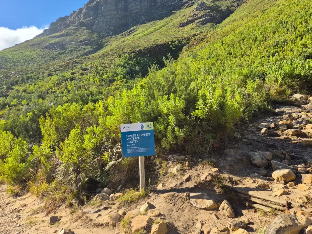 Signpost to “Eerste and Tweede Waterval” in Jonkershoek Nature Reserve