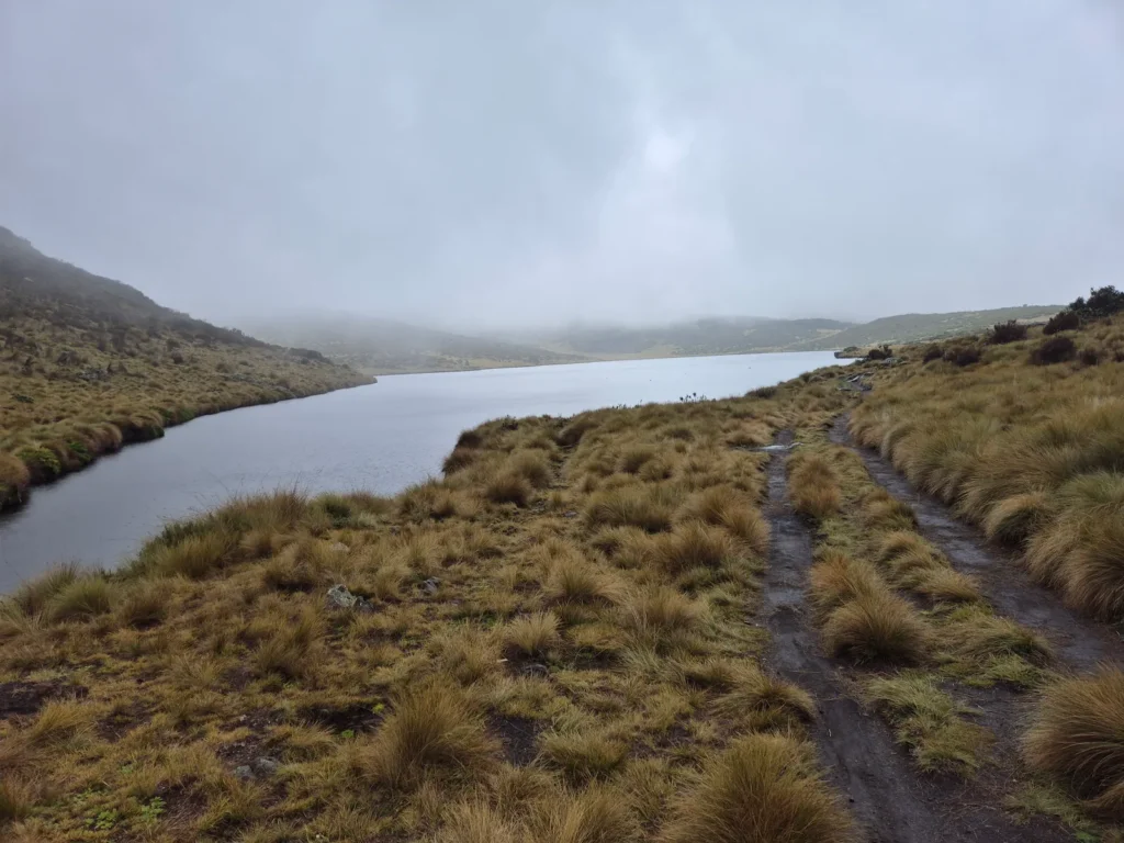 Afternoon mist at Lake Ellis on Mount Kenya