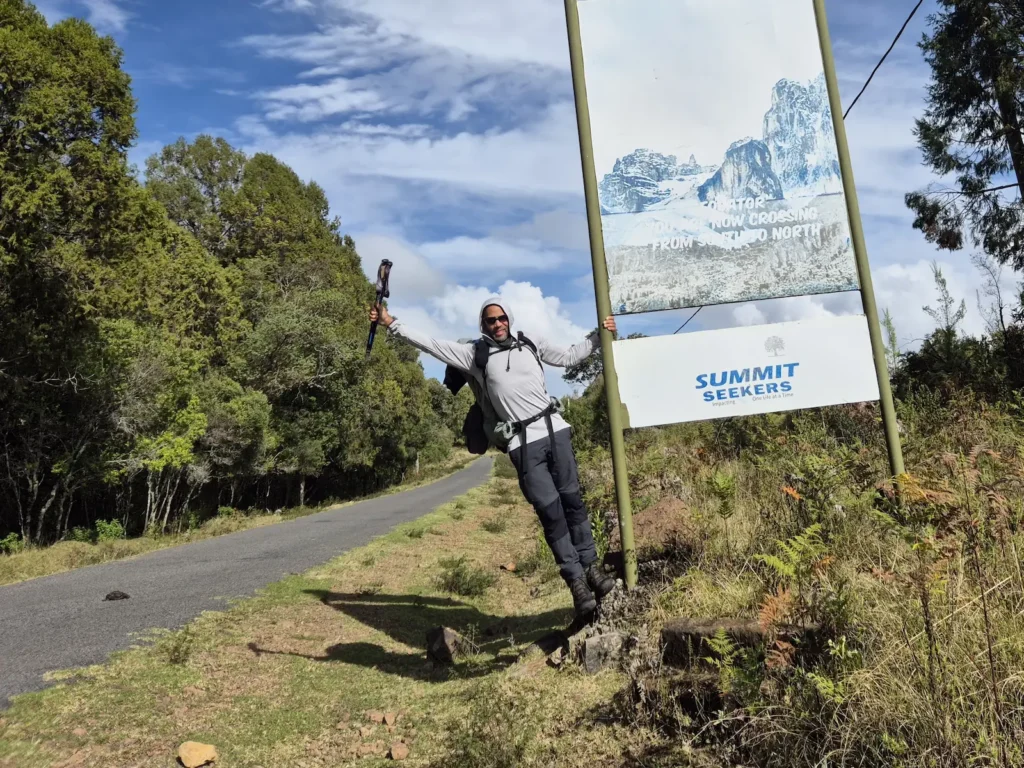 Simon at the equator near Sirimon Gate on Mount Kenya