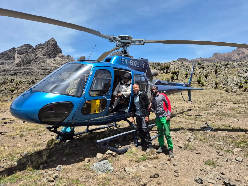 Helicopter evacuation at Mintos on Mount Kenya