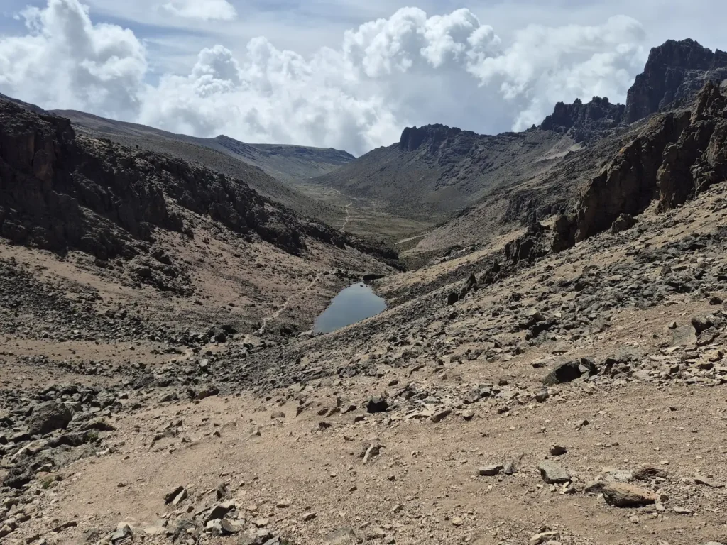 Lower Simba Tarn and Mackinder Valley in the distance