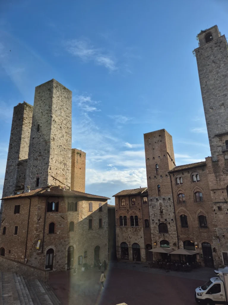 Stone tower houses in San Gimignano's historic centre.
