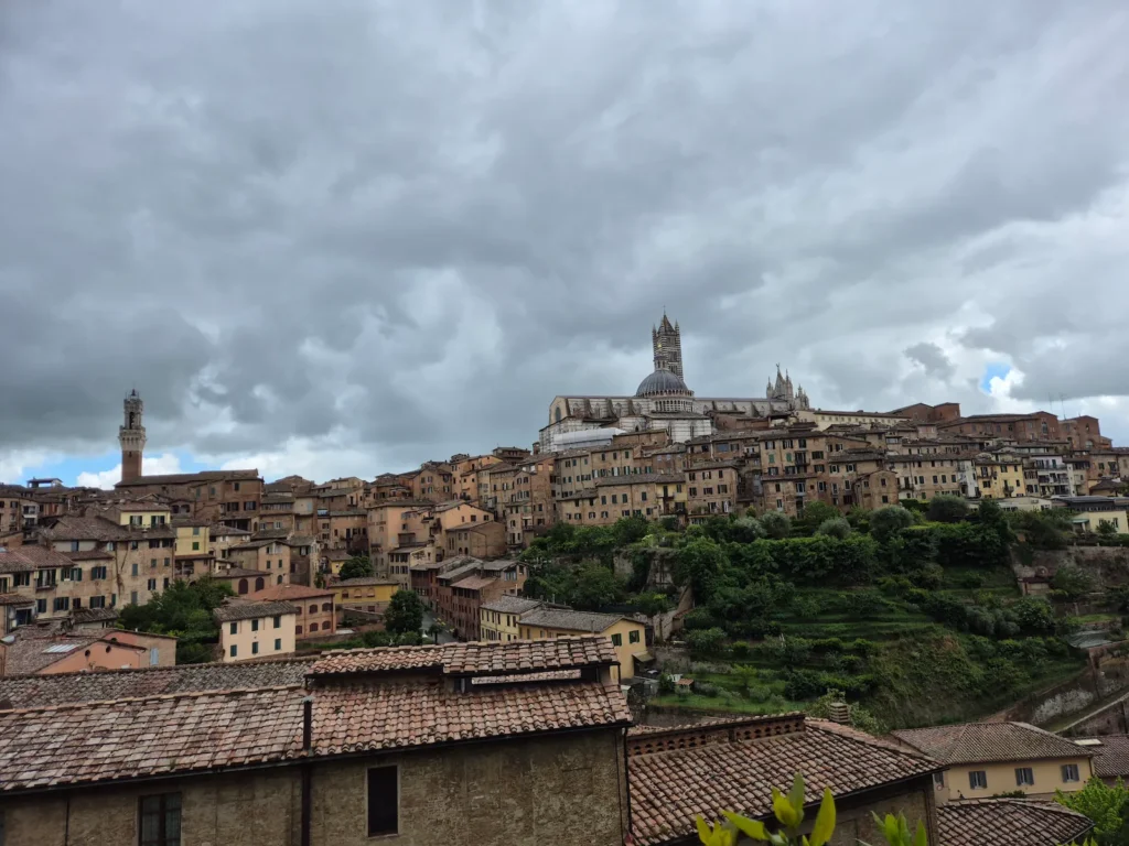 View of Siena's historic centre from Via Camporegio