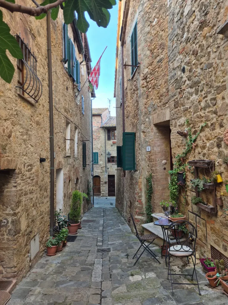 A narrow street in San Quirico’s historic centre
